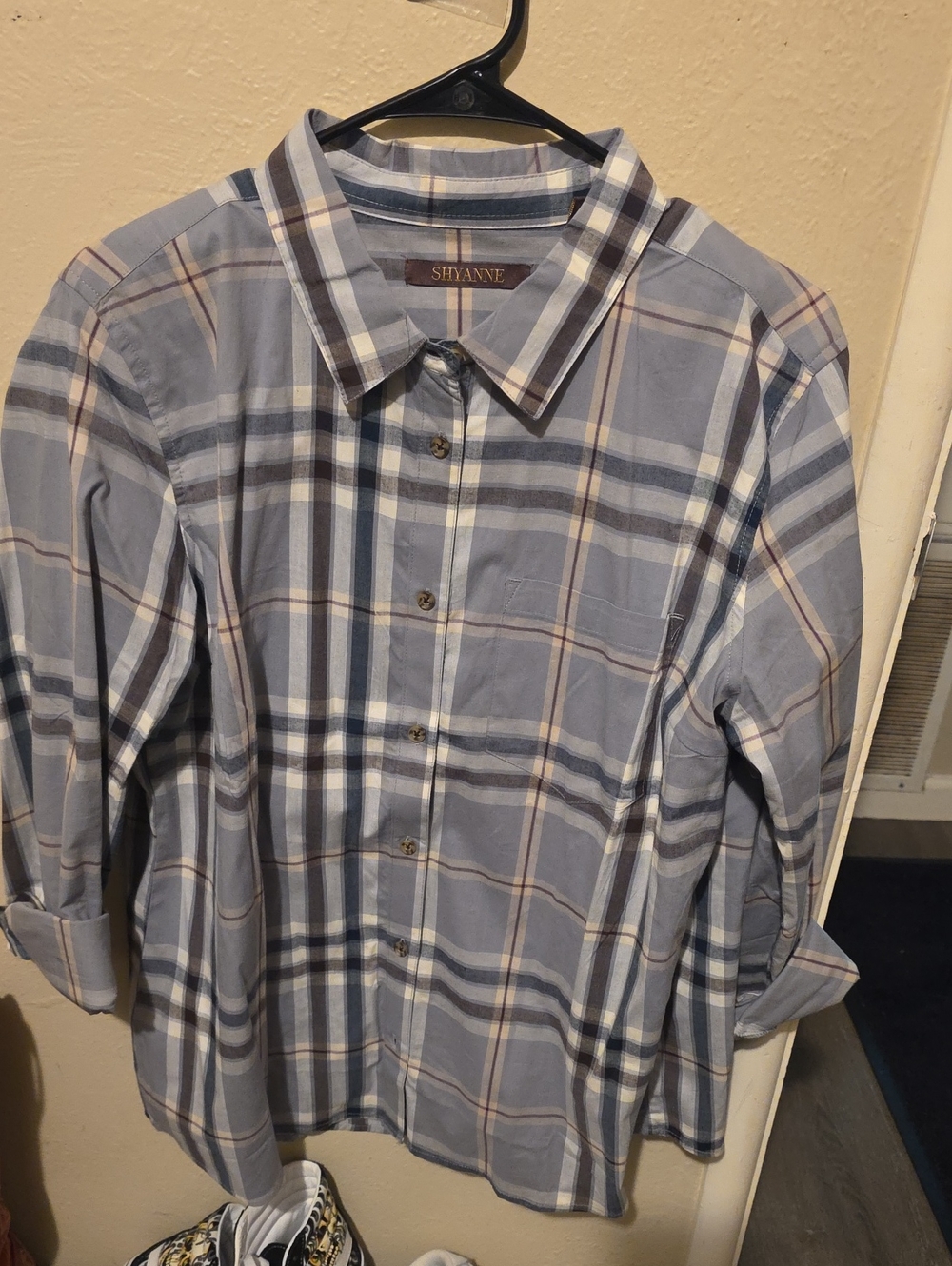 Shyanne Men's Light Blue and White Plaid Button-Down Shirt